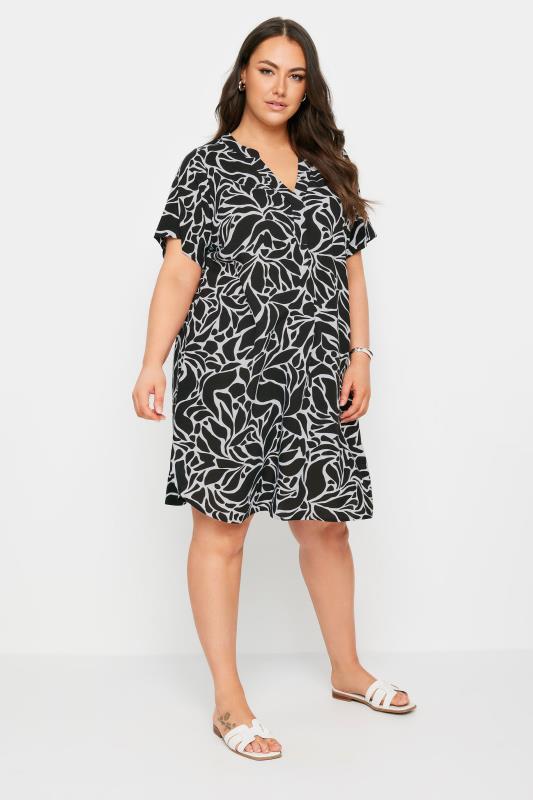 YOURS Plus Size Black Abstract Print Tunic Dress | Yours Clothing 2
