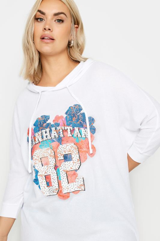 YOURS Plus Size White 'Manhattan' Slogan Hoodie | Yours Clothing 4