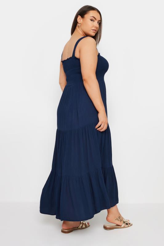 YOURS Plus Size Navy Blue Shirred Tiered Maxi Dress | Yours Clothing 3