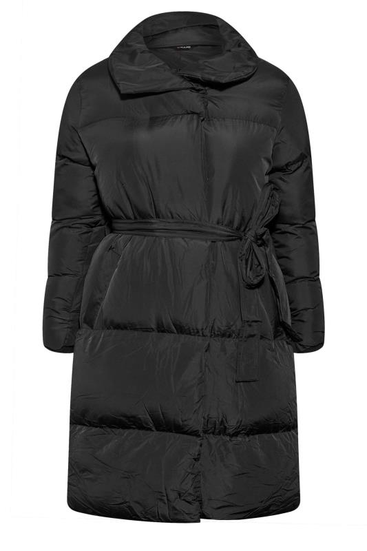 Plus Size Black Belted Wrap Puffer Coat | Yours Clothing 7