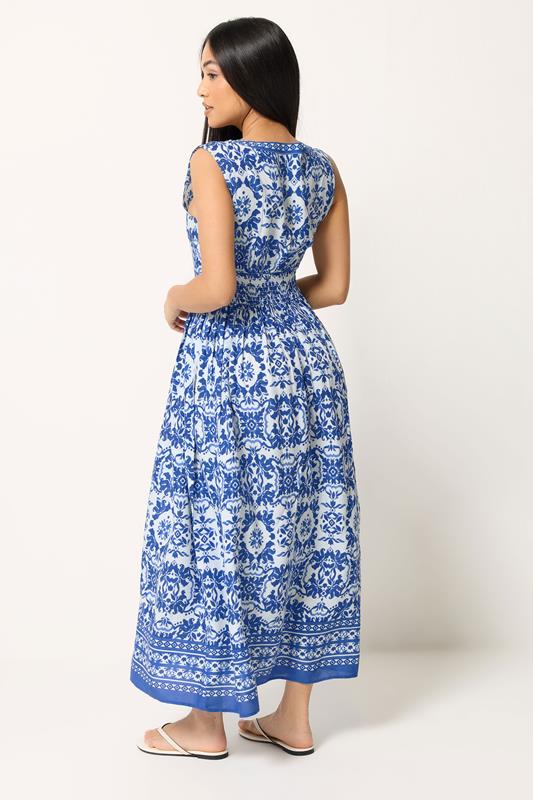 M&Co Petite Blue & White Paisley Tiered Maxi Dress | M&Co 2
