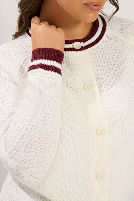 YOURS Plus Size Ivory White Contrast Trim Cardigan | Yours Clothing 4