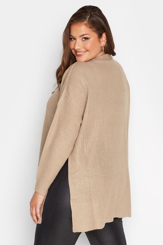 Plus Size Curve Beige Brown Quarter Zip Knitted Jumper | Yours Clothing 3