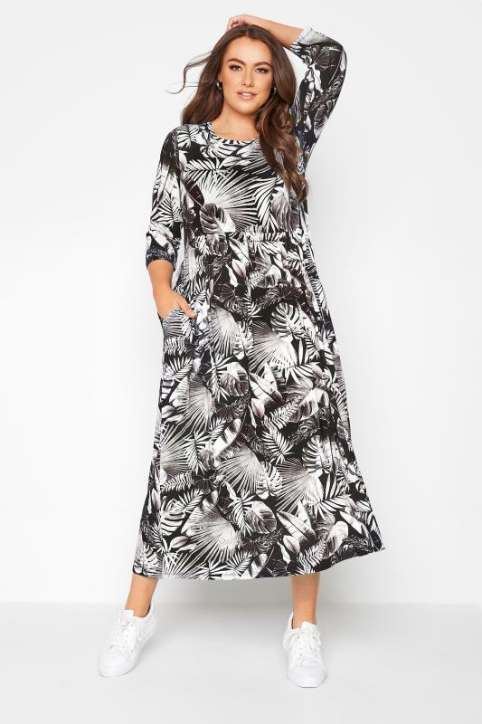 Curve Black Leaf Print Maxi Dress 2