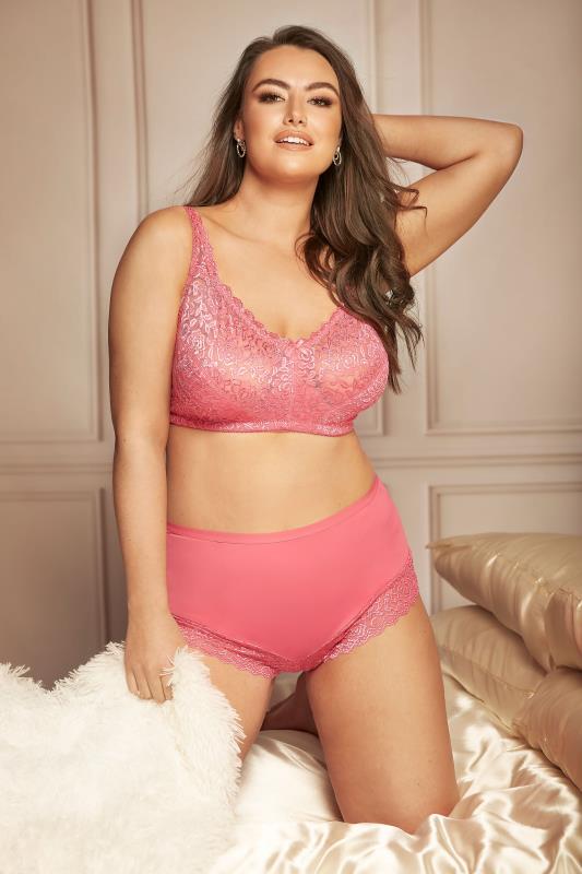 Pink Hi Shine Non-Wired Bra | Yours Clothing 1