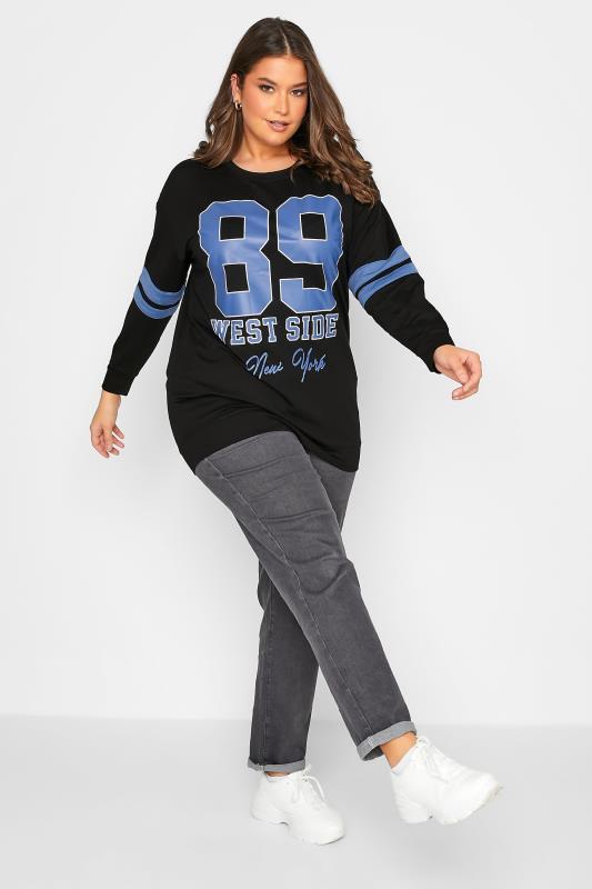 Plus Size Black '89 West Side' Varsity Sweatshirt | Yours Clothing 2