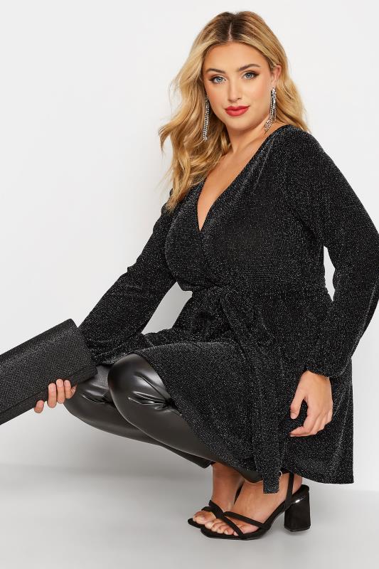 YOURS LONDON Plus Size Black Glitter Wrap Top | Yours Clothing 4