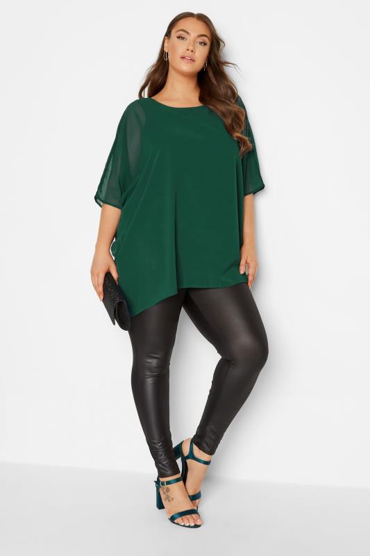 YOURS LONDON Plus Size Green Chiffon Cape Blouse | Yours Clothing 2