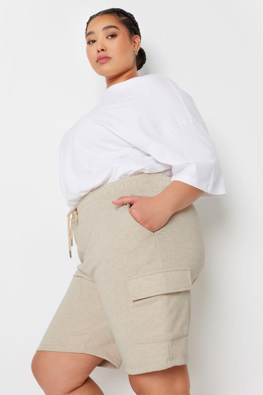 YOURS Plus Size Natural Brown Cargo Jogger Shorts | Yours Clothing 1