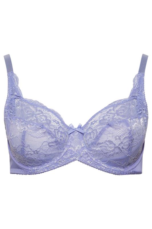 Plus Size Lavender Purple Stretch Lace Non-Padded Underwired Balcony Bra | Yours Clothing 4