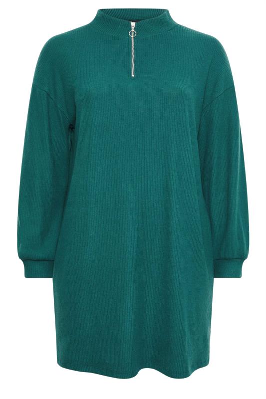YOURS Plus Size Green Soft Touch Zip Neck Jumper Dress | Yours Clothing 5