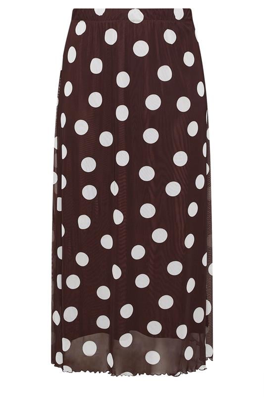 YOURS Plus Size Chocolate Brown Polka Dot Mesh Skirt | Yours Clothing 5