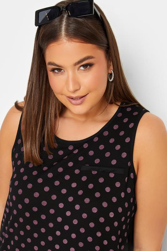 YOURS Plus Size Black Spot Print Dipped Hem Vest Top | Yours Clothing 4