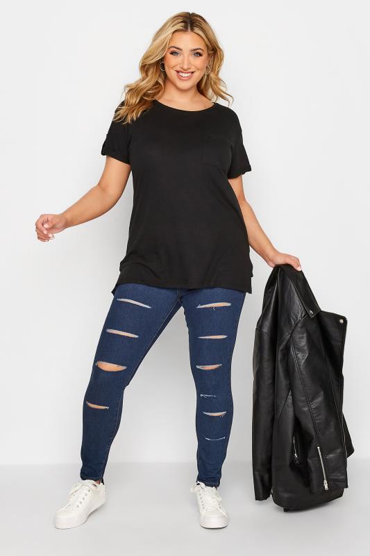 Plus Size Blue Ripped AVA Jeans | Yours Clothing  2