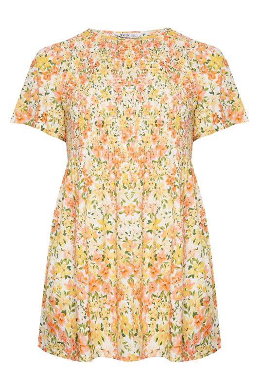 YOURS Plus Size Yellow Floral Print Shirred Top | Yours Clothing 6