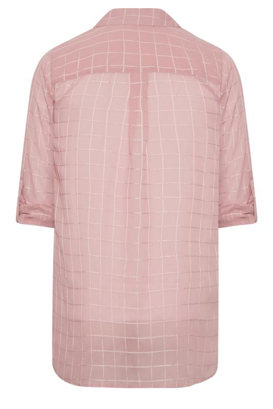 YOURS LONDON Plus Size Pink Check Chiffon Shirt | Yours Clothing 10