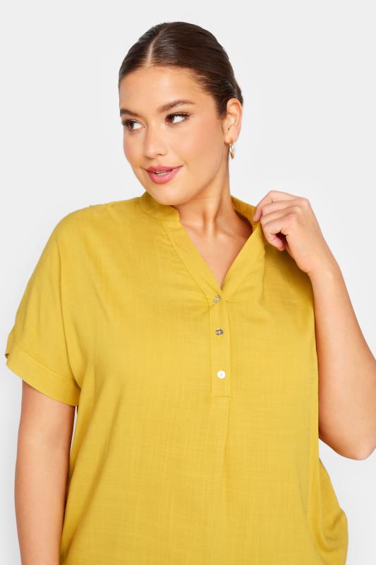 YOURS Plus Size Yellow Half Placket Blouse | Yours Clothing 4