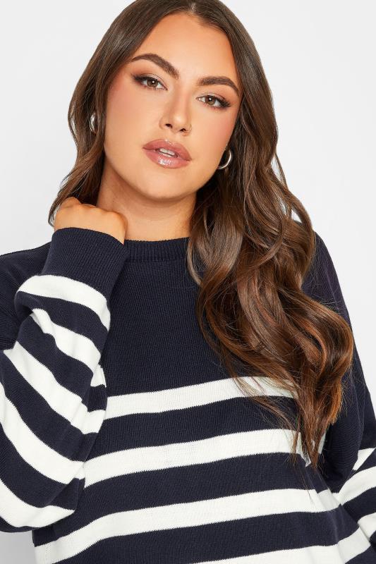 YOURS Plus Size Navy Blue Stripe Jumper | Yours Clothing 5