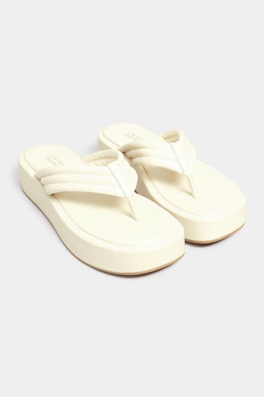 LIMITED COLLECTION White Flatform Toe Thong Sandals in Wide E Fit | Yours Clothing 2