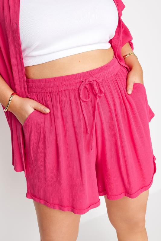 LIMITED COLLECTION Plus Size Pink Crinkle Shorts | Yours Clothing 5