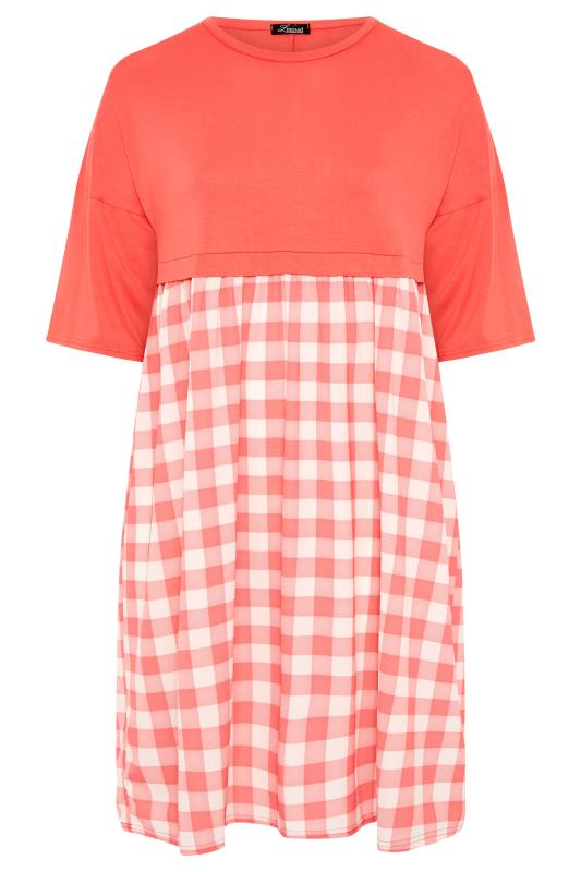 LIMITED COLLECTION Coral Gingham Bubble Crepe Midi Dress_F.jpg