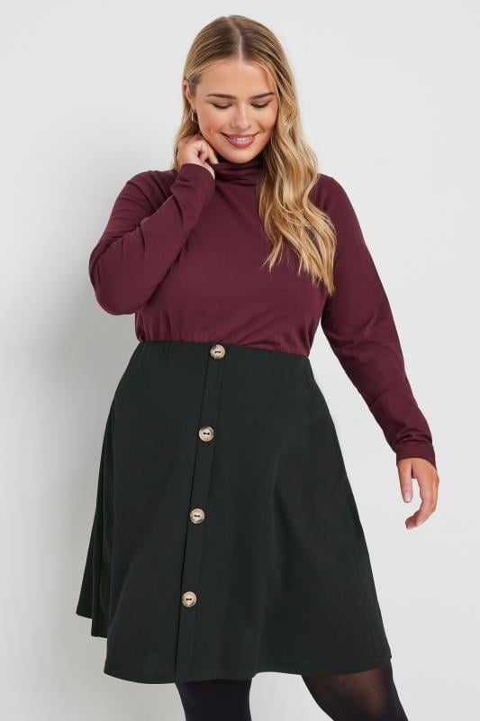 YOURS LONDON Plus Size Black Button Front Scuba Skirt | Yours Clothing  1