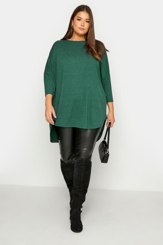 Plus Size Green Back Pleat Dipped Hem Top | Yours Clothing 2