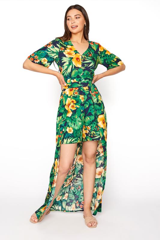 LTS Tall Green Tropical Maxi Overlay Playsuit 2