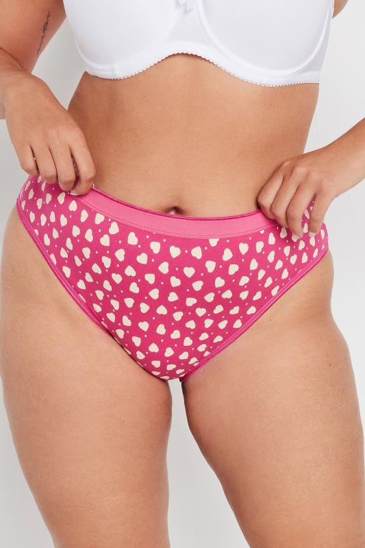 YOURS Plus Size 5 PACK Pink Heart Print Full Briefs | Yours Clothing  2