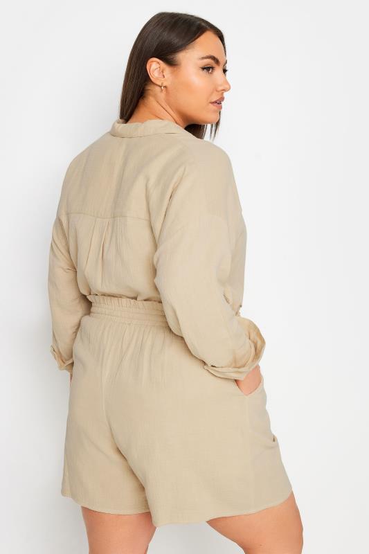 YOURS Plus Size Stone Brown Cheesecloth Shorts | Yours Clothing 5