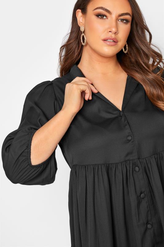 YOURS LONDON Plus Size Black Open Collar Smock Blouse | Yours Clothing 4