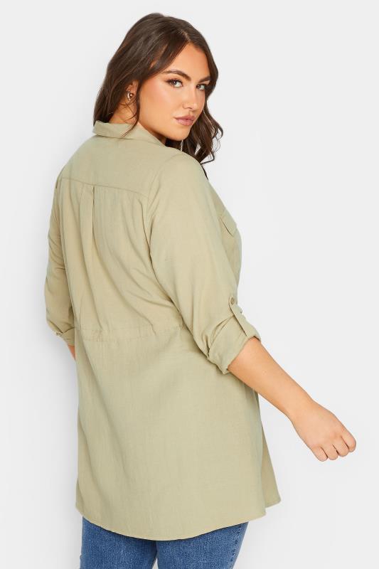 YOURS Plus Size Beige Brown Utility Tunic Linen Blend Shirt | Yours Clothing 3
