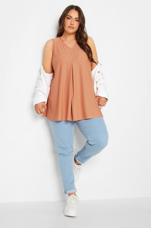 YOURS Plus Size Orange Pointelle Vest Top | Yours Clothing 2
