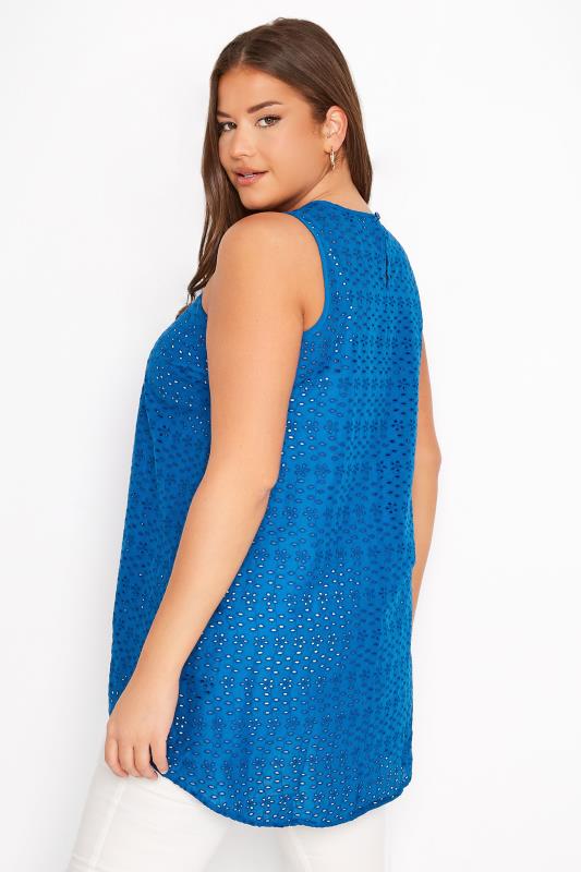 Curve Blue Broderie Anglaise Dipped Hem Vest Top 4