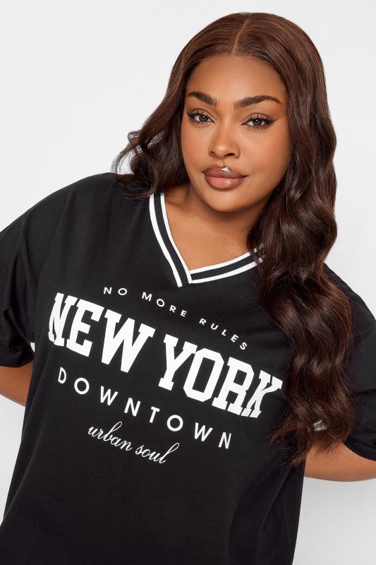 YOURS Plus Size Black 'New York' Slogan V-Neck T-Shirt | Yours Clothing 4