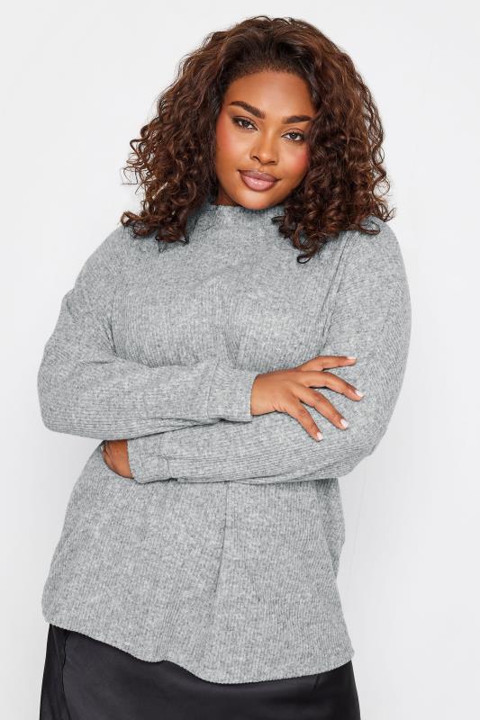 YOURS LUXURY Plus Size Grey Ribbed Jumper | Yours Clothing 1