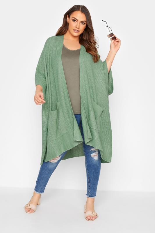 Plus Size Curve Green Waterfall Longline Cardigan | Yours Clothing 2