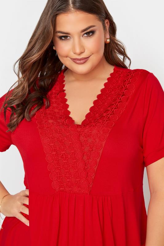 Plus Size Red Crochet Detail Peplum Tunic | Yours Clothing 4