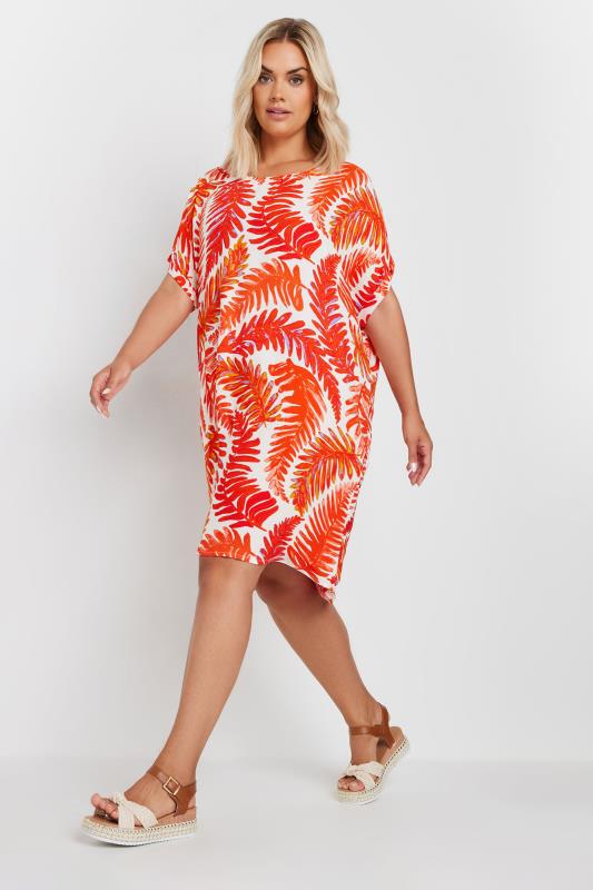 YOURS Plus Size Orange Leaf Print Tunic Dress | Yours Clothing  2