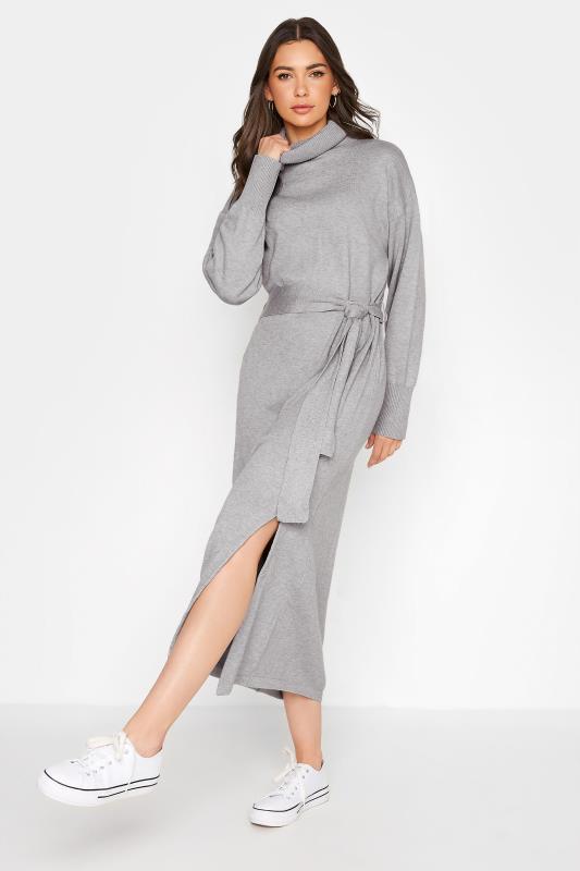 LTS Tall Grey Roll Neck Knitted Midi Dress 2
