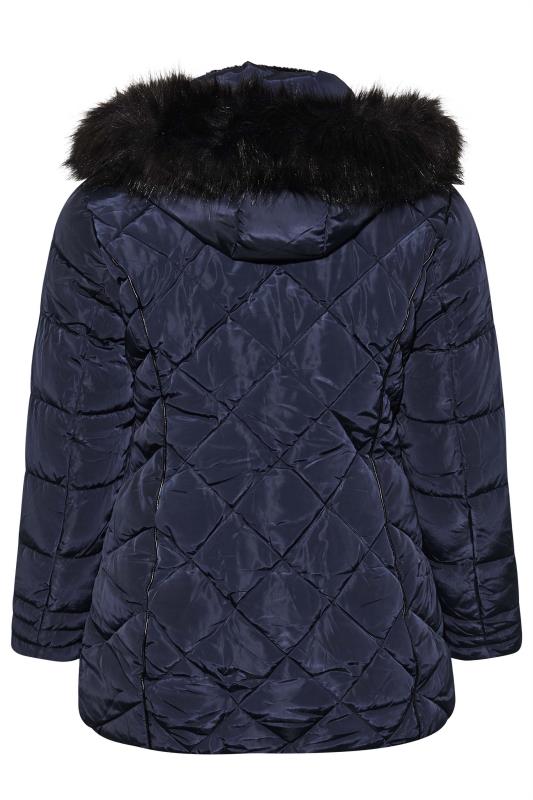 Plus Size Navy Blue Panelled Puffer Jacket | Yours Clothing 7
