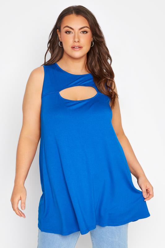 Plus Size Cobalt Blue Cut Out Swing Vest Top | Yours Clothing  1