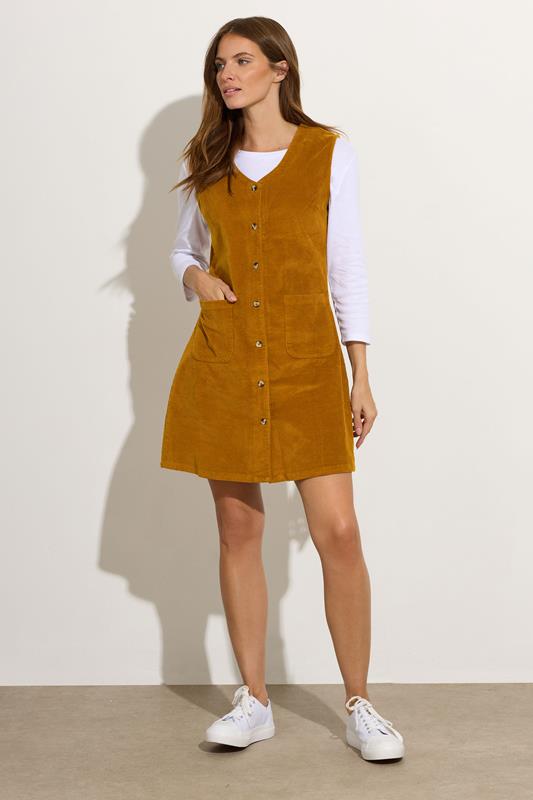 M&Co Orange Cord Button Through Pinafore Dress | M&Co  1