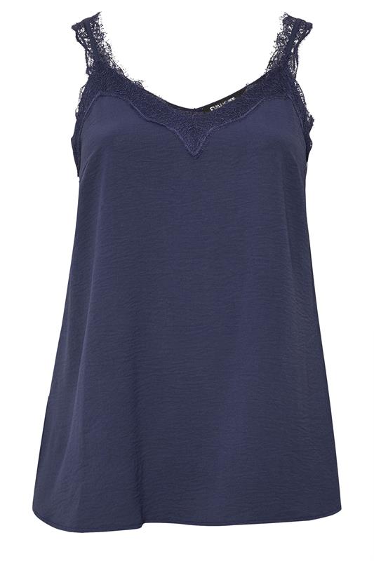 EVANS Curve Navy Blue Lace Trim Cami Vest Top | Evans 5