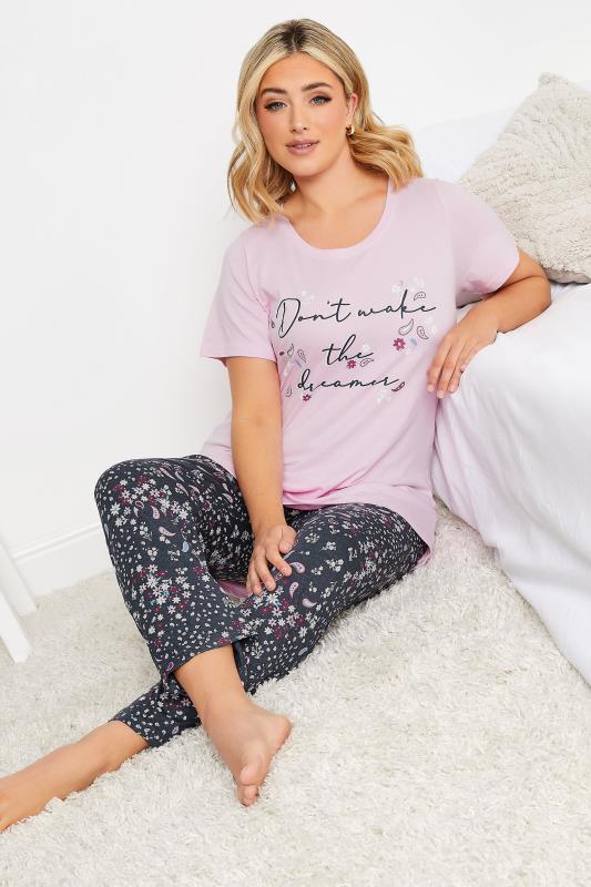 YOURS Curve Pink 'Don't Wake the Dreamer' Slogan Pyjama Set | Yours Clothing 4