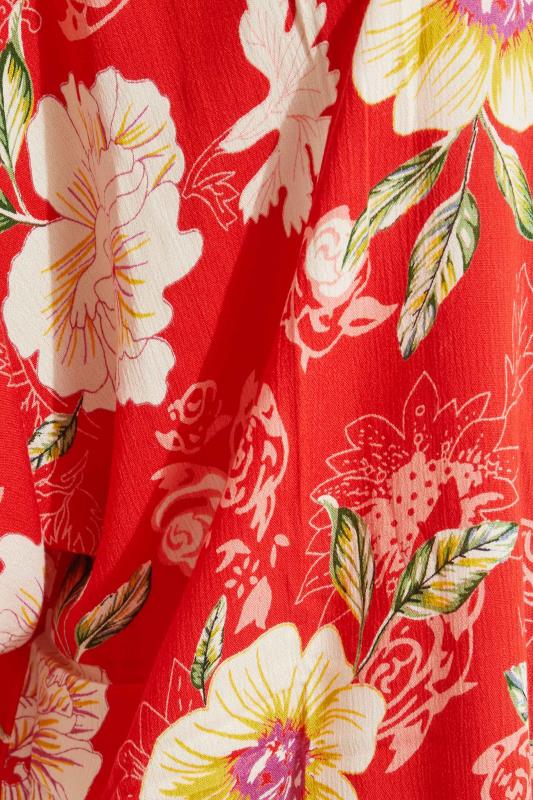 Plus Size Red Floral Print Longline Kimono Cardigan | Yours Clothing  5