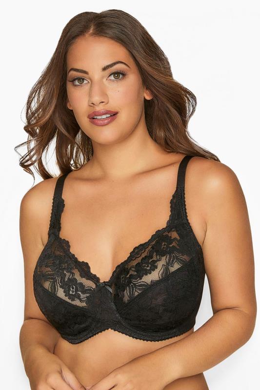 Plus Size  YOURS Black Stretch Lace Non-Padded Underwired Balcony Bra