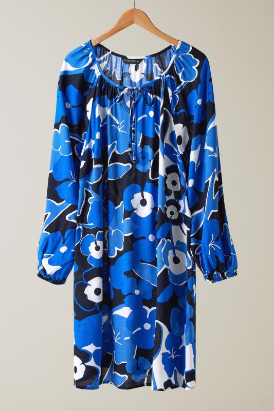 EVANS Plus Size Navy Blue Floral Print Tunic Dress | Evans  5