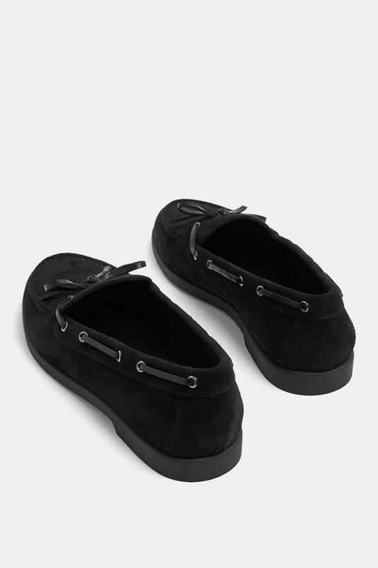 Black Faux Suede Bow Boat Shoes In Wide E Fit | Yours Clothing 5