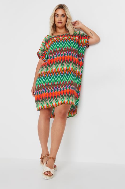 YOURS Plus Size Green Zig Zag Print Tunic Dress | Yours Clothing 1